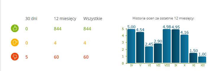 Obraz przedstawia statystyki opinii sklepu internetowego