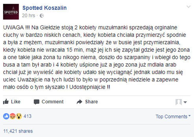 Fake news na profilu Spotted Koszalin